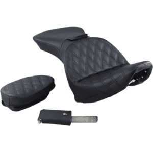 SADDLEMEN Explorer Seat - With Backrest - Lattice Stitched - Black - FLSTS 800-23-030LS